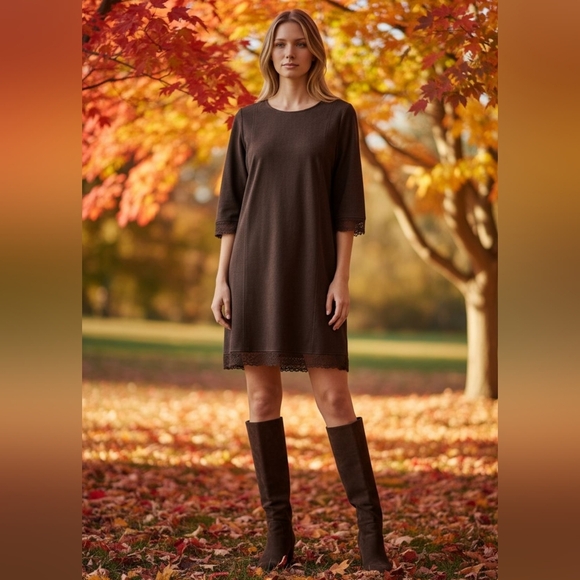 Zara Dresses & Skirts - ZARA FAUX SUEDE, LACE, BROWN OLIVE  DRESS,  SIZE S, NWOT